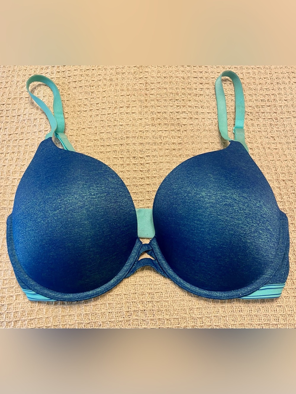Women's Blue T-Shirt Bra with Light Aqua Straps